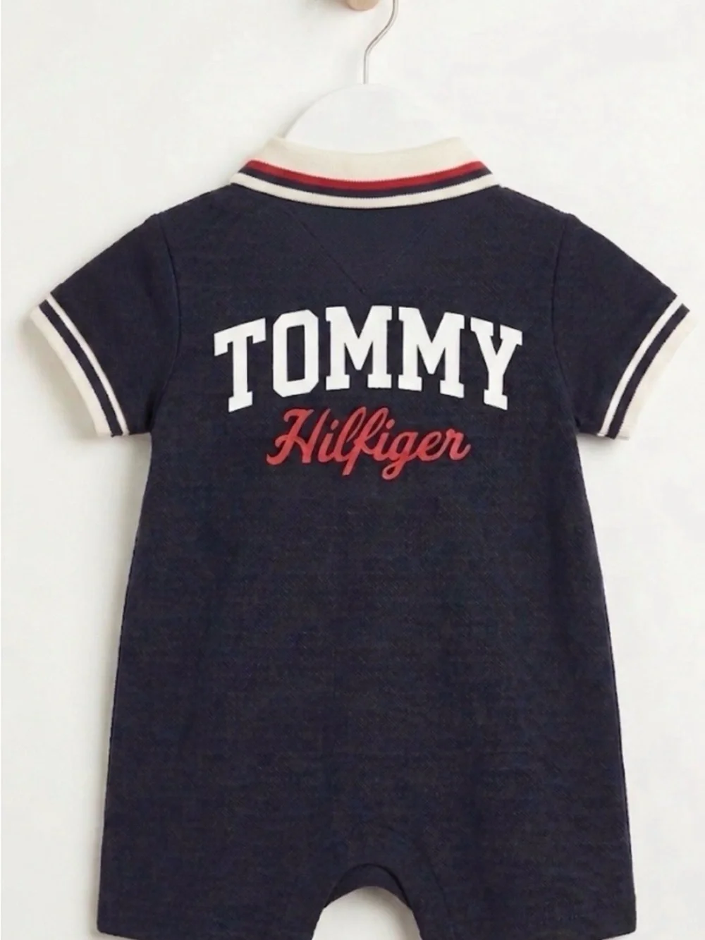 Tommy Hilfiger Navy Knit Polo with Red and White Flag